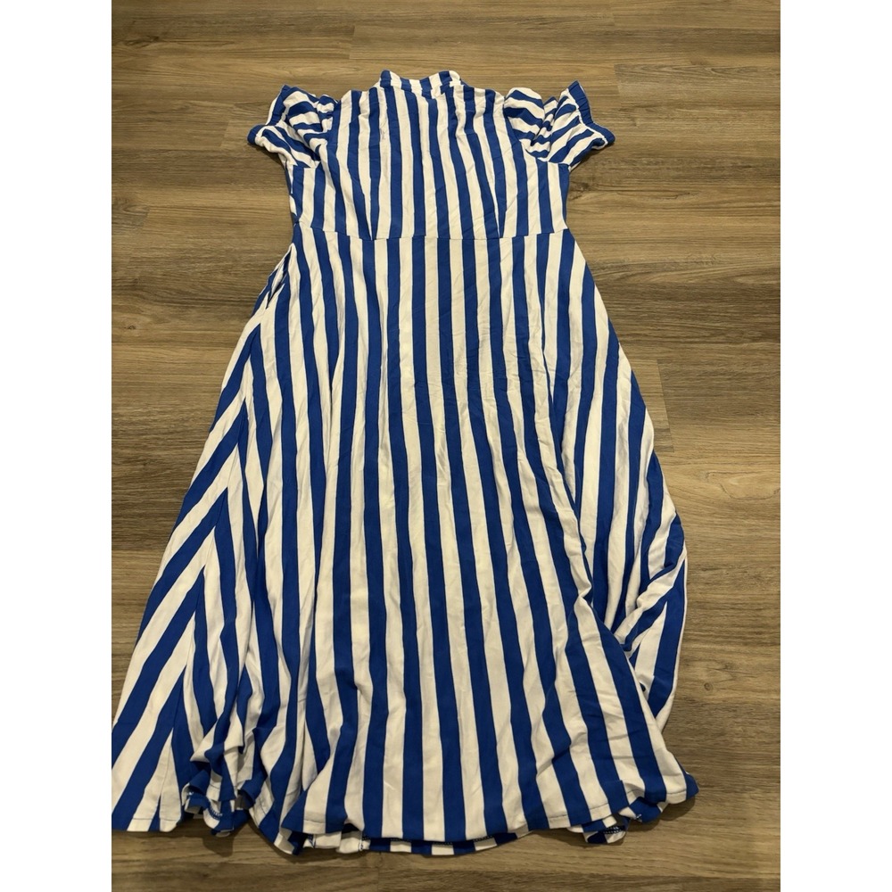 Boden Libby Jersey Midi Shirt Dress size 14R blue white striped button Front - Picture 2 of 5